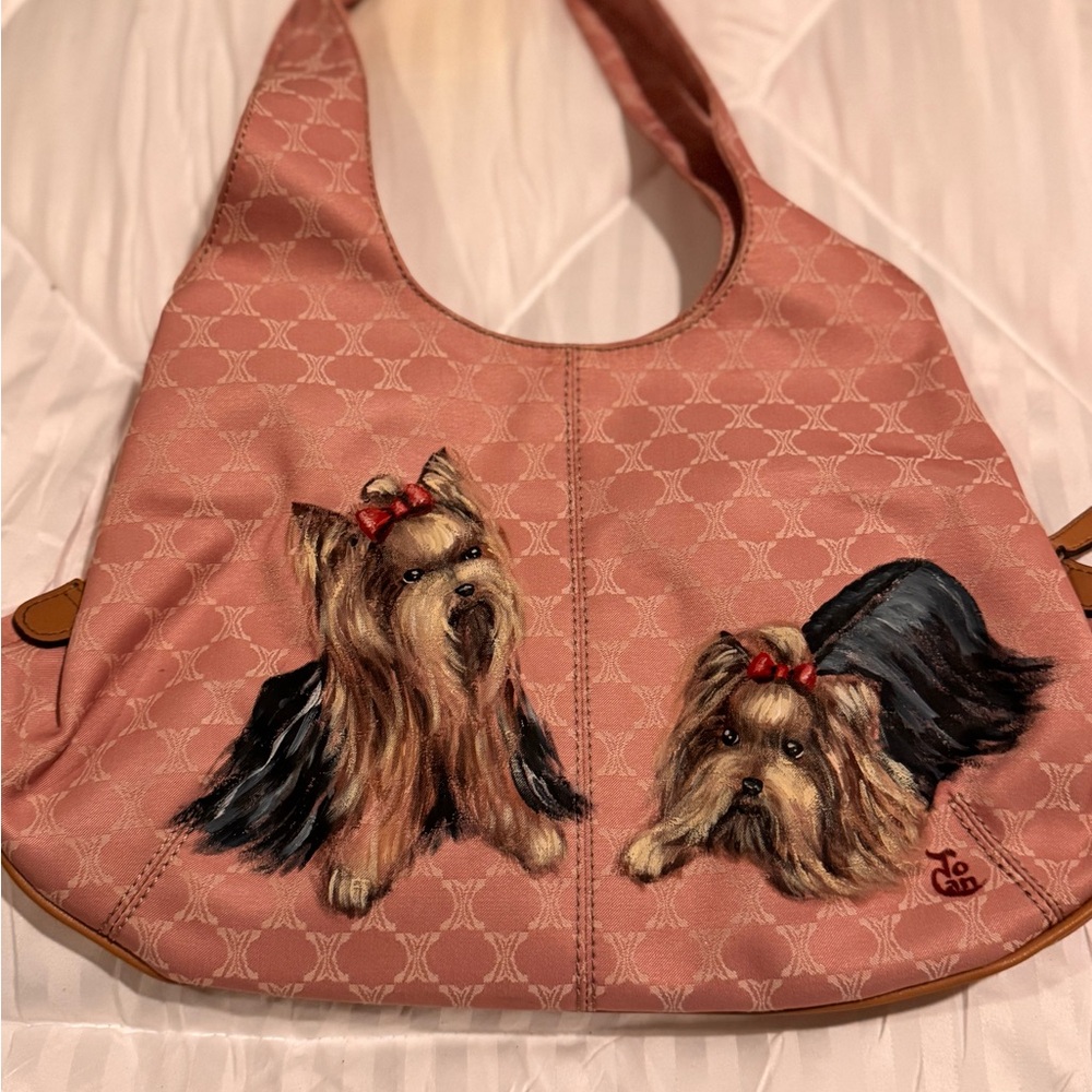 Pink Nine West Hand Painted Yorkies Pocketbook.